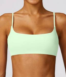 lot 12243 image: Comper Womens Sports Bra with Thin Straps Stretchy Wirefree Workout Bras Lightweight Workouts Bralette with Removable Pads (Light Green-S)