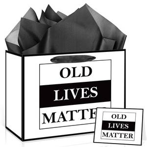 lot 12249 image: Yomaiha Funny Birthday Bag Gifts for Old Men Women, Funny Gift Bag with Tissue Paper Greeting Card OLD LIVES MATTER Birthday Bag for Dad Husband 50th 60th 70th 80th 90th Retirement Decorations