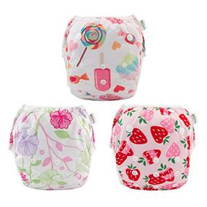 lot 12254 image: Babygoal Baby Girl and Boy Swim Diapers, Reusable Adjustable Washable One Size Fits 0-8M Baby Gifts and Swimming Lessons 3 Pack 3SD04