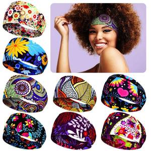 lot 12257 image: WILLBOND 8 Pcs Wide African Headband for Women Stretchy Boho Print Hairband Non Slip Headwrap Elastic Turban Head Grip Band for Women Yoga Workout Running Hair Accessory(Floral Pattern)