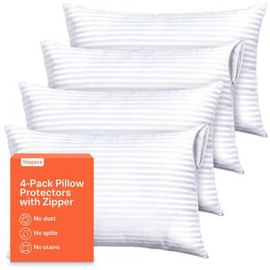 lot 12266 image: Ultra Soft Pillow Protectors with Zipper Standard Size - Set of 4 Breathable Pillow Covers - 100% Protection Against Stains, Dust & Dirt - Machine Washable (Dark White)