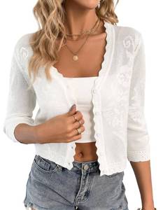 lot 12277 image: Kate Kasin Womens Shrug for Dress Elegant 34 Sleeve Button Down Knit Hollow Out Textured Cardigan Sweater Outwear White Medium