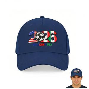 lot 12278 image: 2026 Soccer Fan Cap �� USA, CAN, MEX Host Countries Embroidered Baseball Hat, Adjustable Unisex Fit, Navy Blue �� Breathable Cotton, for Soccer Supporters