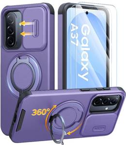 lot 12283 image: JAME for Samsung Galaxy A37A36A56 5G Case, Ring Holder Stand Kickstand, Slide Camera Cover, 2 Screen Protectors, Dual-Layer Shockproof Protective, Magnetic Accessory Friendly Phone Case, Purple
