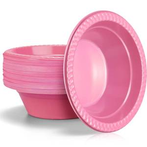 lot 12288 image: wlilupah 60 Pack 12 oz Pink Disposable Plastic Bowls Dessert, Ice Cream, Salad, Soup Serving Cups for Party, Picnic, Food Snacks (Pink)