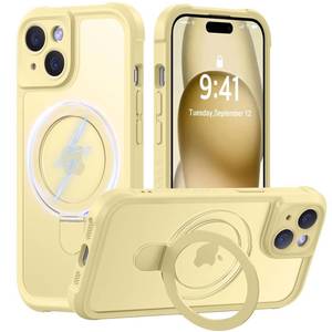 lot 12289 image: MOCCA Design for iPhone 15 Case with Magnetic Invisible Stand Full Camera Protection Compatible with Magsafe Military Drop Shockproof Translucent Matte Phone Case Cover 6.1,Creamy Yellow