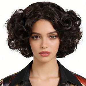 lot 12291 image: GNIMEGIL Vintage Short Brown Curly Wig Womens Deep Chestnut Brown Retro 1940s Style Synthetic Fiber for Costume Parties, Halloween Cosplay