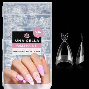 lot 12293 image: UNA GELLA Gel Nail Tips Almond Shape 504pcs Medium Almond Nail Tips Half Cover Upgrade Soft Gel Matte Design for DIY Press On Nails Acrylic False Nails Tips 12 Sizes