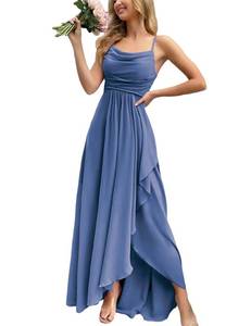 lot 12302 image: VOUIAO Womens Formal Evening Gown Elegant Long Prom Dress Summer Wedding Guest Party Cocktail Bridesmaid Maxi Dress Haze Blue L