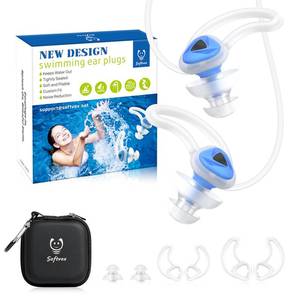 lot 12304 image: Softvox Ear Plugs for Swimming Surfing with Lanyard, Block Out Water Let Sound in, Reusable Comfy Custom-fit Swim Waterproof earplugs Men Women for Swimmer Shower Pool Bath Kayaking Water Sports