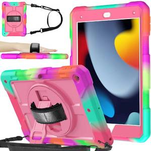 lot 12305 image: BMOUO Case for iPad 9th8th7th Generation Case 10.2, Shockproof 360 Rotating Stand Shoulder Hand Strap iPad 9th8th7th Generation Cover with Pencil Holder for iPad 10.2 inch 202120202019 - Rose