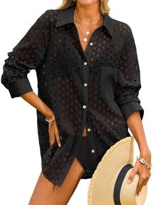 lot 12337 image: Fisoew Womens Hollow Out Swimsuit Coverup Shirt Button Down Bathing Suit Cover Ups Beachwear Black Size L