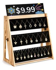 lot 13833 image: Bulado Necklace Display for Vendors, Foldable Necklace Holder with 66 Slots, 3 Tier Jewelry Display for Selling, Wood Jewelry Storage Organizer Stand with Black Velvet for Craft Show