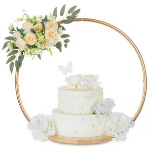 lot 13837 image: Hanobe Gold Cake Stand for Wedding 11.7 Inch Round Arch Cupcake Display Stands with Wood Base Decorative Metal Hoop Centerpiece Decor for Party Birthday Baby Shower