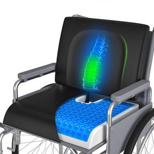 lot 13840 image: Wheelchair Cushions, 18x16x 3 Gel Wheelchair Seat Cushion with Lumbar Pillow, (2-Piece Set) for Relieve Sciatica, Back, Coccyx, Pressure Sore, Pressure Relief, with Anti-Slip Cover, Strap