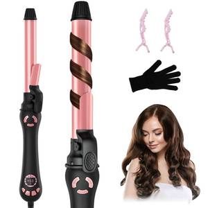 lot 13869 image: Rotating Curling Iron - 1 Inch Automatic Curling Iron for Fast Long-Lasting Curler Waves, Dual Voltage Automatic Hair Curler with Adjustable Temp and LCD Display for Effortless Waves, Rose Gold