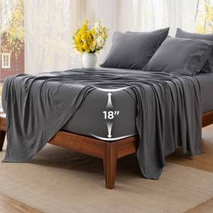 lot 13874 image: Bedsure Deep Pocket King Sheet Set - 6 Piece, Prewashed Ultra-Soft King Size Sheets Set, Fits Mattresses Up to 18 Inches Thick, Breathable & Secure Fit, Hotel Luxury Bedding, Grey