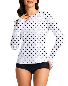 lot 14423 image: SANTINY Womens Rash Guard UPF50 SPF Long Sleeve Swimsuits Top UV Sun Protection Swim Shirts for Woman with Zip (Black Dot_S)