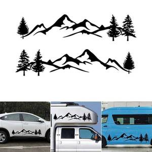lot 14427 image: ViCiCA 2Pcs Reflective Car Sticker Kit, Mountain Decal Tree Forest Vinyl Graphic for Camper RV Trailer, Waterproof, Easy Installation, Black