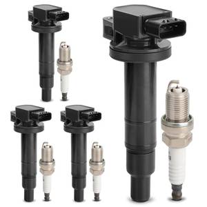 lot 14461 image: UF316 Ignition Coil Pack & 7090 Double Iridium Spark Plugs - Compatible with Toyota Prius, Prius C, Yaris, Echo, Scion xA, xB - Set of 4