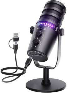 lot 14487 image: Gaming Microphone for PC, USB Computer Mic with Mute Button, LED Status Light, Gain Control and Headphone Jack, Plug-and-Play for Streaming, Discord, Twitch, YouTube, Podcast, MacWindowsPS5