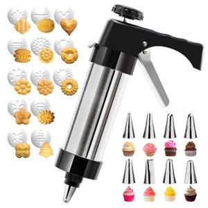 lot 14491 image: Cookie Press Gun Kit, Stainless Steel Spritz Cookie Press with 13 Discs & 8 Icing Piping Tips, Baking Cookie Maker, Icing Decorating Gun for Cookies Cakes Pastry Dessert Baking Decoration