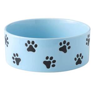 lot 14492 image: TEAKISS 6.5 Inch Blue Ceramic Dog Bowl with Paw Print Pattern - Porcelain Wide Mouth Dog Food or Water Bowls, Large Feeding Pet Bowls for Indoor Medium Sized Dogs, for Wet or Dry Food