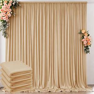 lot 14495 image: 20 ft x 10 ft Wrinkle Free Champagne Backdrop Curtain for Parties, 4 Panels 10ft Polyester Champagne Photo Backdrop Drapes for Graduation Birthday Wedding Party Stage Curtains