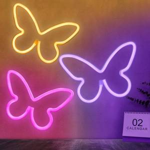 lot 15642 image: BRIGHTDECK 3 Pcs Butterfly Neon Signs, Neon Light for Bedroom, USB or 3-AA Battery Powered LED Wall D�cor for Valentines Day Birthday Gift, Wedding, Party, Home Decor (Pink, Purple, Warm white)