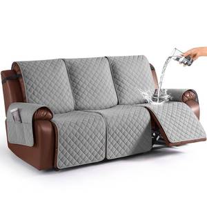 lot 15648 image: KinCam 100% Waterproof Recliner Sofa Covers, Non-Slip Reclining Couch Covers for 3 Seat, Recliner Couch Cover Furniture Protector with Elastic Straps for Pets, Kids, Light Gray