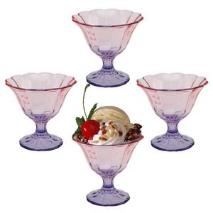 lot 15653 image: Glass Dessert Bowls 10 Oz Set of 4 Ice Cream Cups Footed Bowl Light Pink-Purple Drinking Cup for Sundae, Dessert, Candy, Fruit, Ice Cream, Snack Pudding