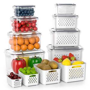 lot 15668 image: Fruit Storage Containers for Fridge with Removable Colander, 8 Pack Fruit Containers for Fridge with 2 Function Divider Plate, Airtight Storage Container to Keep Berry Fruit Fresh, Dishwasher Safe