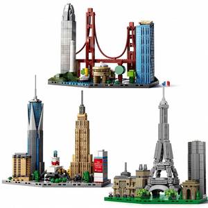 lot 15674 image: USVillGO 3 Famous World Architecture Skyline Collection Building Set, Paris, New York City, San Francisco Includes Golden Gate Bridge, Eiffel Tower etc, Ideal Valentines Day Gift for Lover(1648PCS)