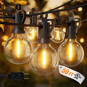 lot 15682 image: Outdoor String Lights �� 50ft Connectable Patio Lights with 52 G40 LED Plastic Bulbs (2 Spare) Outside Vintage Hanging Light for Backyard Bistro Balcony Porch Party Wedding, E12, 2200K, Black