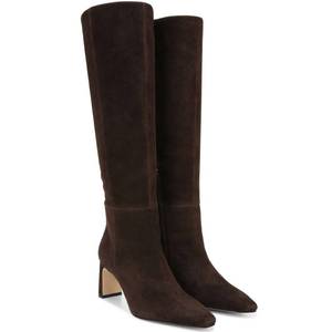 lot 16130 image: VorisVina Chocolate Brown Knee High Boots for Women Suede Square Toe Chunky Heel Boots Fall Dress Elastic Tall Boots 11