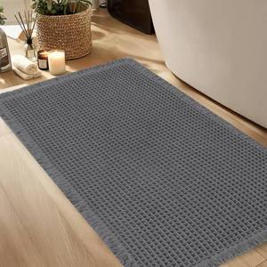 lot 16136 image: Hiasan Waffle Bath Mat, Super Absorbent Non Slip Bathroom Boho Rug with Tassels, Machine Washable Bath Mats for Bathroom, Ultra Soft Rubber Backed Rug, Dark Grey, 20 x 32 Inches