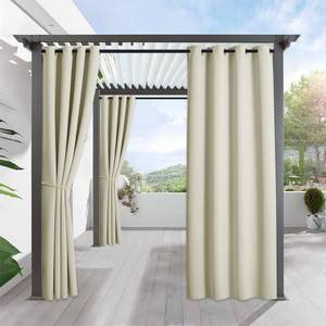lot 16154 image: RYB HOME Patio Curtains Outdoor - Exterior Drapes Waterproof Windproof Curtains for Porch Gazebo Pergola Shower Pool Outside Deck, Width 52 x Length 84, 1 Panel, Beige