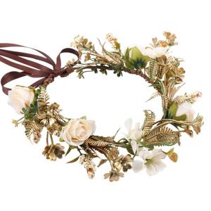 lot 16157 image: KorViSHOW Vintage Rose Flower Crown - Golden Leaves White Classic Flower Headband Fairy Elegant Floral Headpiece for Women Girls Christmas Mucic Festivals Photo Prop