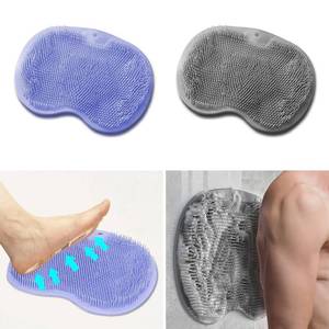 lot 16172 image: 2 PCS Shower Foot & Back Scrubber Mat Hands Free Foot Massager Mat with Non-Slip Suction Cups, Wall Mounted Silicone Bathroom Wash Foot Pad Exfoliating Dead Skin Foot Brush (Grey & Purple)