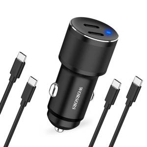 lot 16180 image: Dual 45W USB C Car Charger, 90W Max Super Fast Charging, All Metal 12V Cigarette Lighter Adapter for iPhone 17 Pro Max1615iPad, Samsung Galaxy S26S25, Google Phones with 2 Type C Cable 3.3ft Black