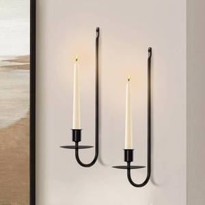 lot 16185 image: Candle Sconces Set of 2, Taper & Pillar Wall Candle Holder, 13.2 Inch Black Wall Sconces Set of Two, Decor for Entryway, Stair Corner, Living Room, Gifts for Men Women Mom or Dad