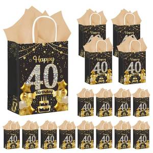 lot 16188 image: 50Pcs 70th Birthday Party Favors Gift Bags Bulk, Black and Gold Happy 70th Gift Candy Wrap Bags with Tissue Paper, Vintage 70th Birthday Decorations Souvenir Bag for Men Women Anniversary Supplies (70th)