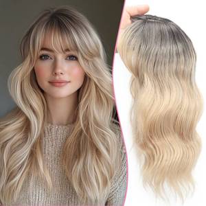lot 16197 image: TYQ Hair Toppers for Women with Thinning Hair 18 Inch 360° 3D Synthetic Toppers Hair Pieces Curly Wavy Wispy Clip in Bangs(Ombre Dark Root to Blonde)