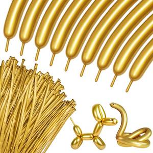 lot 16204 image: 100Pcs 260 Balloons Metallic Gold Long Balloons for balloon animals, Gold Skinny Latex Twisting Balloon for Animals Modeling Christmas Birthday Wedding Party Decorations. (Gold)