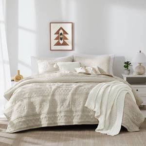 lot 17845 image: WDCOZY Beige Boho Oversized California Cal King Size Quilt Bedding Set with 2 Pillow Shams, Farmhouse Lightweight Soft Bedspread Coverlet for All Season, 3 Pieces