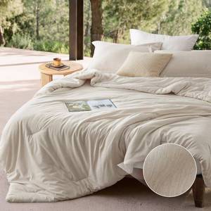 lot 17847 image: Bedsure Queen Comforter Set - Beige Soft Bedding for All Seasons, Cationic Dyed Bed Set, 3 Pieces, 1 Queen Size Comforter (90x90) and 2 Pillow Shams (20x262)