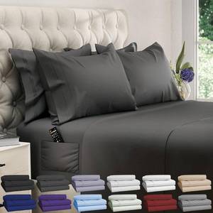 lot 17851 image: DREAMCARE King Size Sheets Set - 6 pcs Breathable Cooling Bed Sheets - up to 21 Extra Deep Pocket King Sheet Set with Side Pockets - Extra Soft 100% Brushed Hypoallergenic Hotel Luxury Bedding - Gray