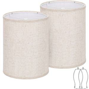 lot 17852 image: Tall Drum Lamp Shades Set of 2, 10Top x10 Bottom x 13High, Beige Lampshade for Table Lamp Floor Lamp, Replacement Lampshades Natural Linen Handcrafted, Spider, Harp Holders Included, Easy Assembly