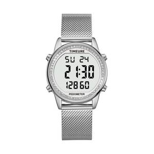 lot 18157 image: TIMEURE Womens Step Counter Pedometer Watch Crystal Stone, No App, No Charging Needed for Step, Calorie, Distance Tracking, Alarm, Countdown Timer, TU-2401 (Crystal Silver)