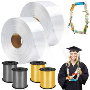 lot 18160 image: Candy Lei Poly Tubing, 2 Inch x 2000 ft Clear Graduation Candy Lei Making Kit with 4 Rolls 500 yd Ribbon, Clear Shipping Poly Tubing for DIY Graduation Wreaths Packing Snacks